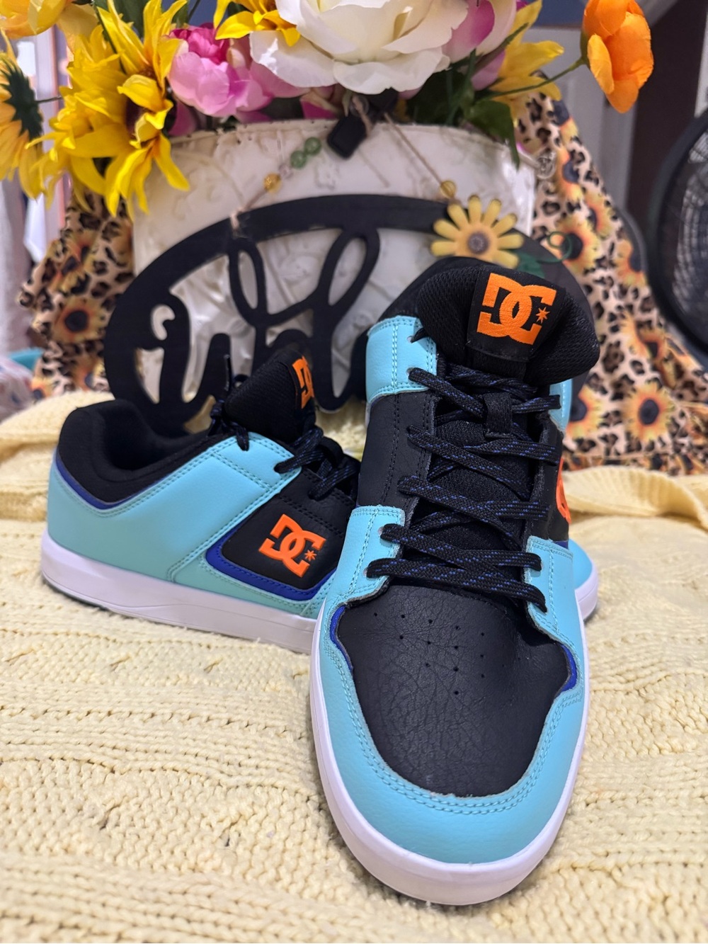 DC Low-Top Skate Shoes in Black & Light Blue